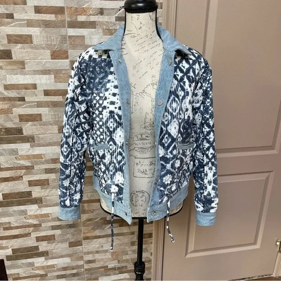 BLANK NYC Anthropologie Reversible Patchwork Denim cotton Jean Jacket XS fits M - Picture 15 of 16